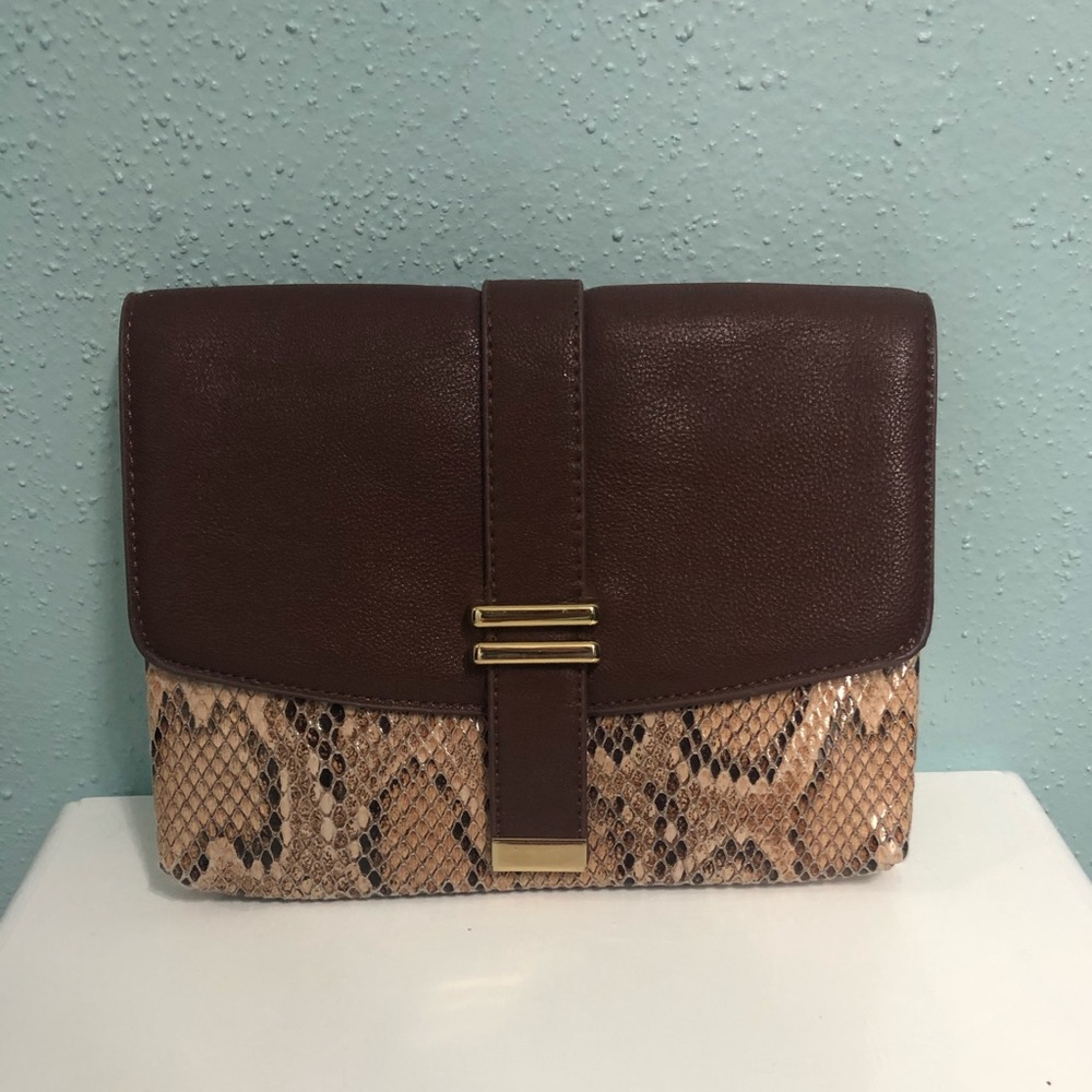 Ann Taylor Brown Snakeskin Print Clutch